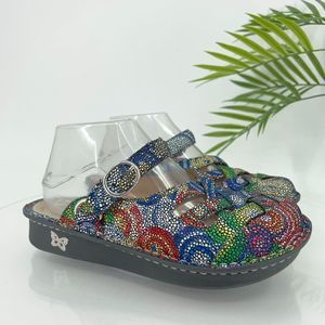 Alegria Freesia Clogs Women Size 37 7 Rainbow Mosaic Slip On Comfy Shoes Leather